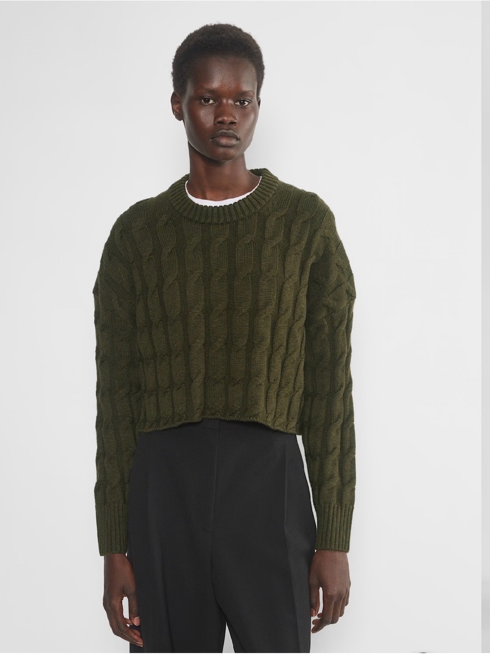 NWT Aritzia Glory Merino Wool Sweater – Dark Olive – Oversized Crewneck – Size M